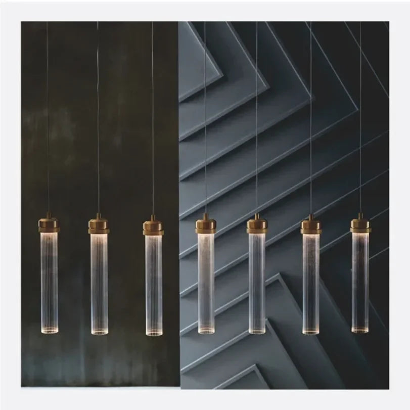 pendentif led moderne verre transparent strié salon chambre doré minimaliste suspension câble fin