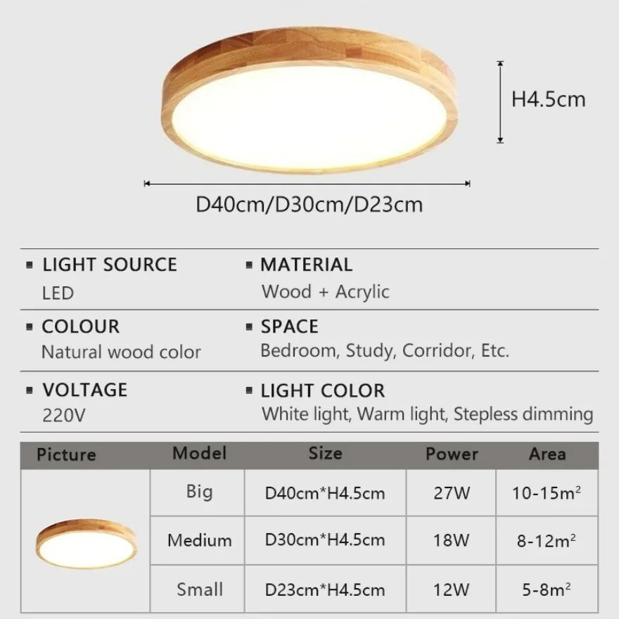 lampe bois naturel grain fin moderne pmma led 6000k 3000k télécommande