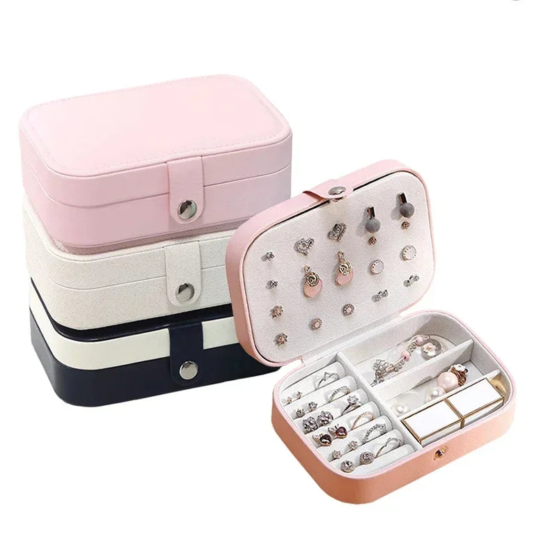 boîte bijoux moderne rose clair noir pratique toile simili cuir portative voyage