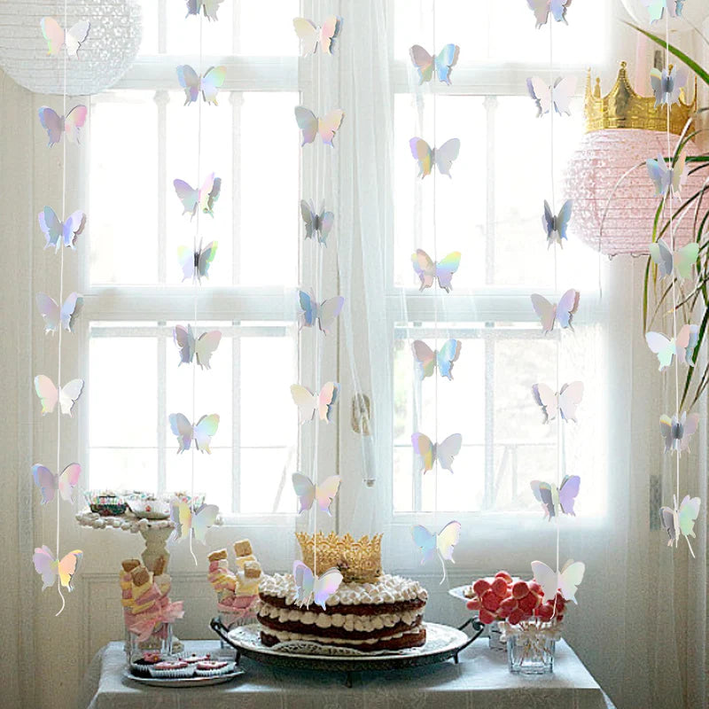 guirlande papillons 3d multicolore moderne adhésif mariage anniversaire décoration événement festive