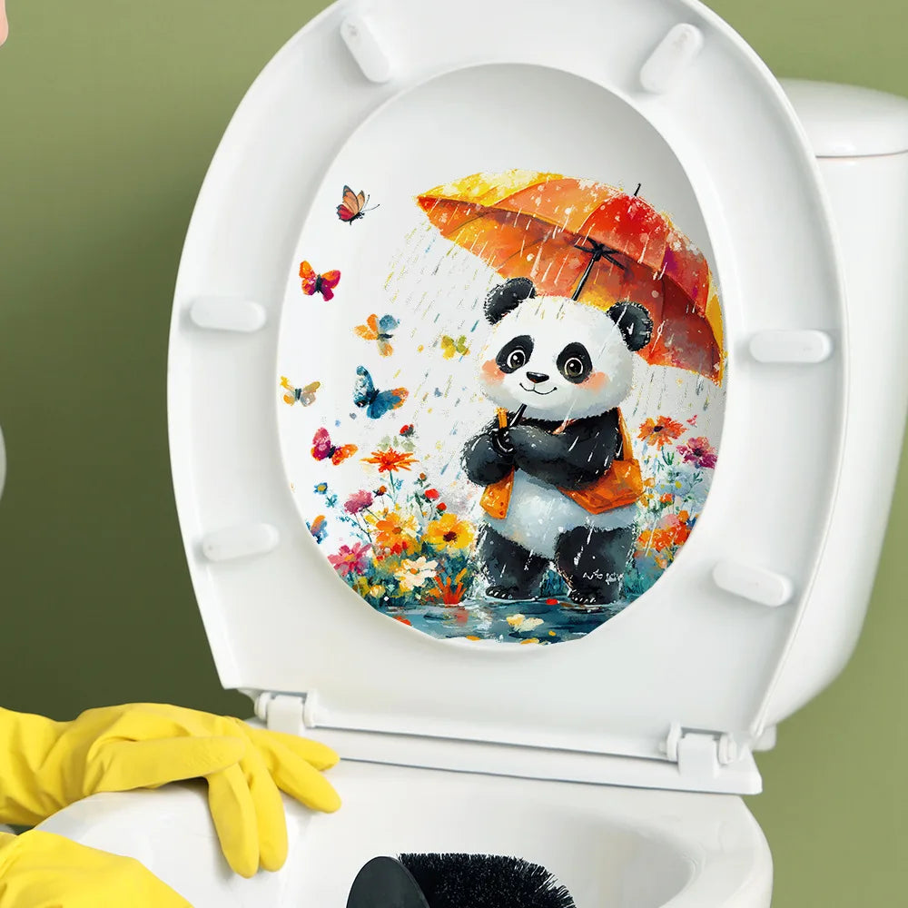 sticker mural panda fleuri auto adhésif cartoon coloré maison salon chambreOpaque stickers animaux décoratifs