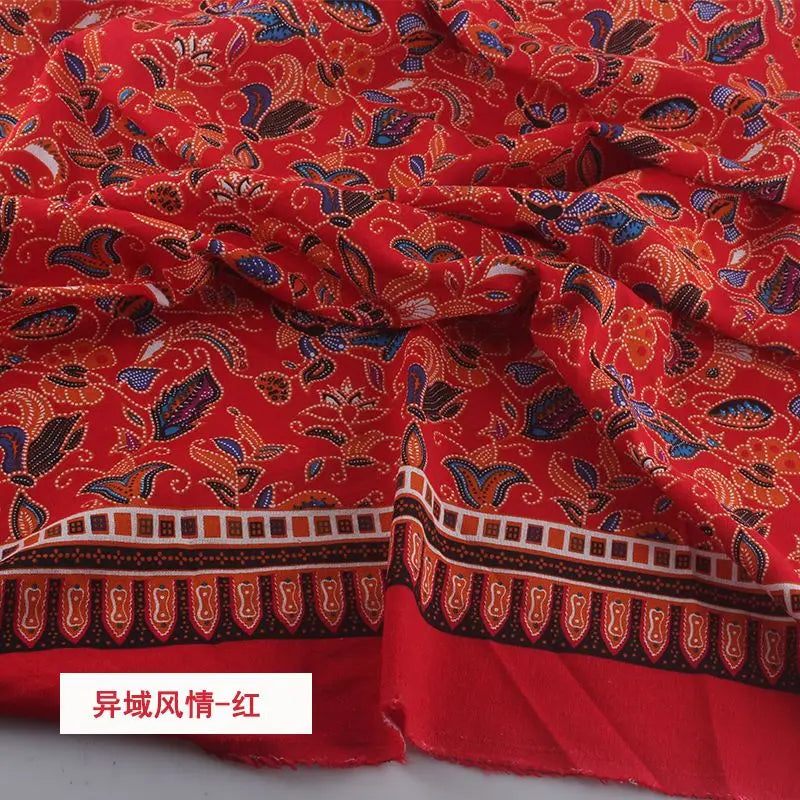tissu coton lin motifs géométriques ethniques rouge bleu printemps automne hiver mariage fêtes traditionnel