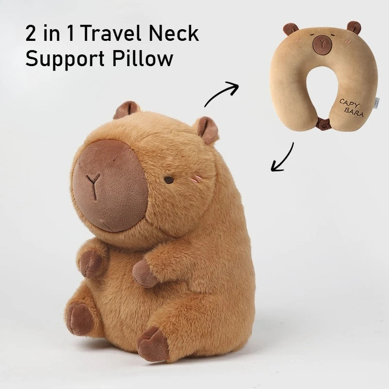 coussin support cou capybara peluche marron clair doux moelleux mignon voyage literie