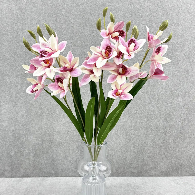 bouquet fleurs artificielles orchidée cymbidium violet rose décoration maison mariage intérieur moderne