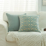 coussin patchwork géométrique bleu gris moderne 45x45cm polyester cotonversible décoration intérieure