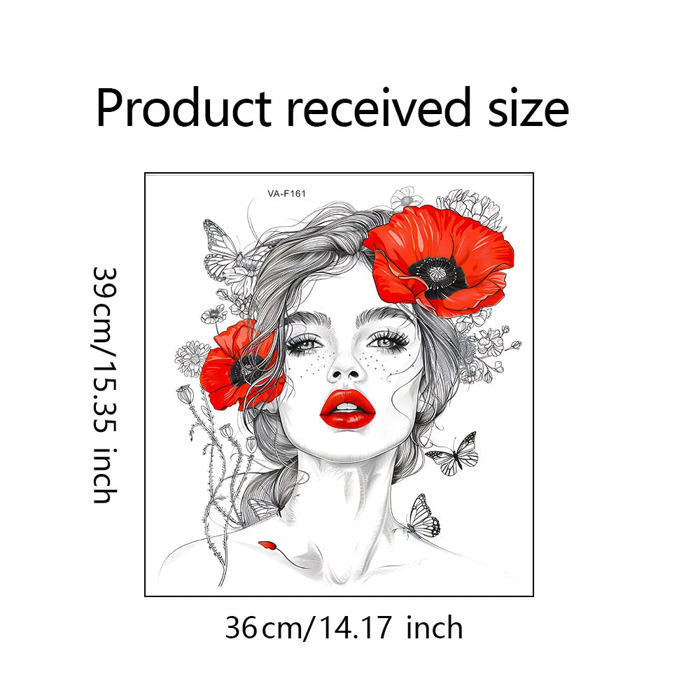 autocollant mural femme coquelicot papillon adhésif moderne chambre enfant rouge noir waterproof removable