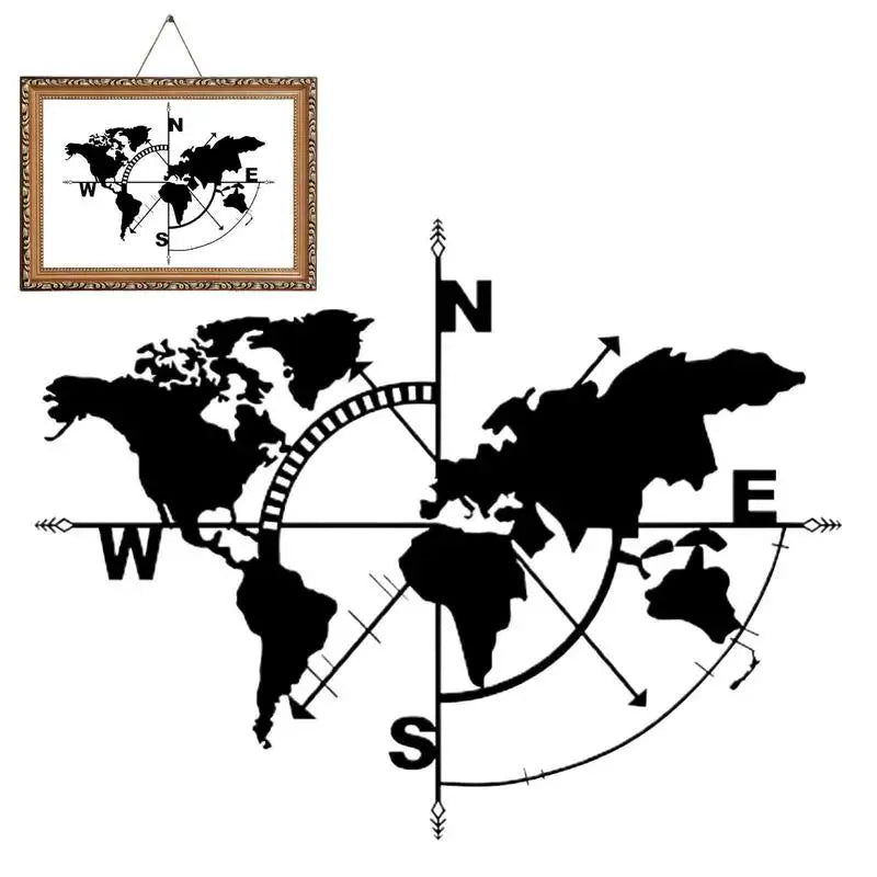 horloge murale carte monde noir flèches moderne sans fixation 39x29cm