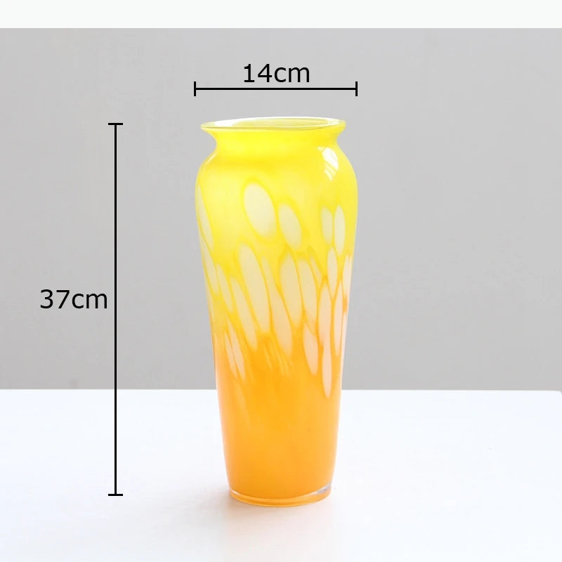 vase verre dégradé couleur bleu orange moderne décoration table arrangement fleurs artistique
