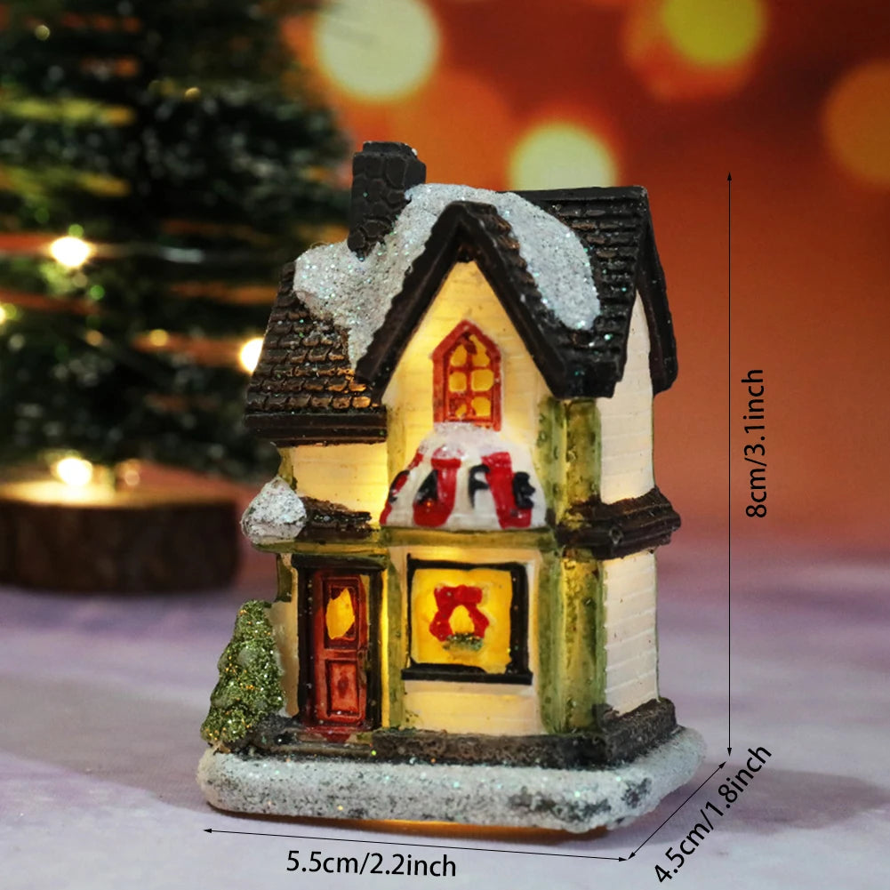 décorations noël maisons lumineuses multicolores motifs traditionnels résine vintage guirlandes lumineuses toits chaume fenêtres