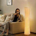 lampe sol moderne blanc rayures horizontales abat jour papier riz télécommande port usb led