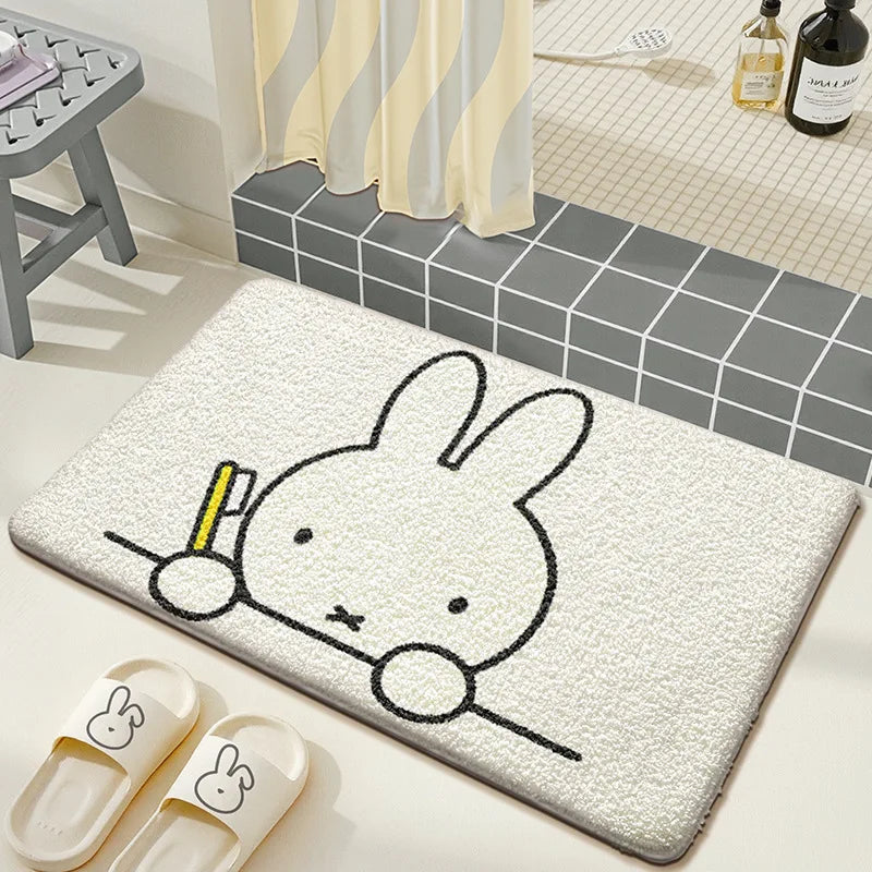 tapis bain doux miffy lapin gris clair blanc absorbant rapide antiderapante enfantin moderne