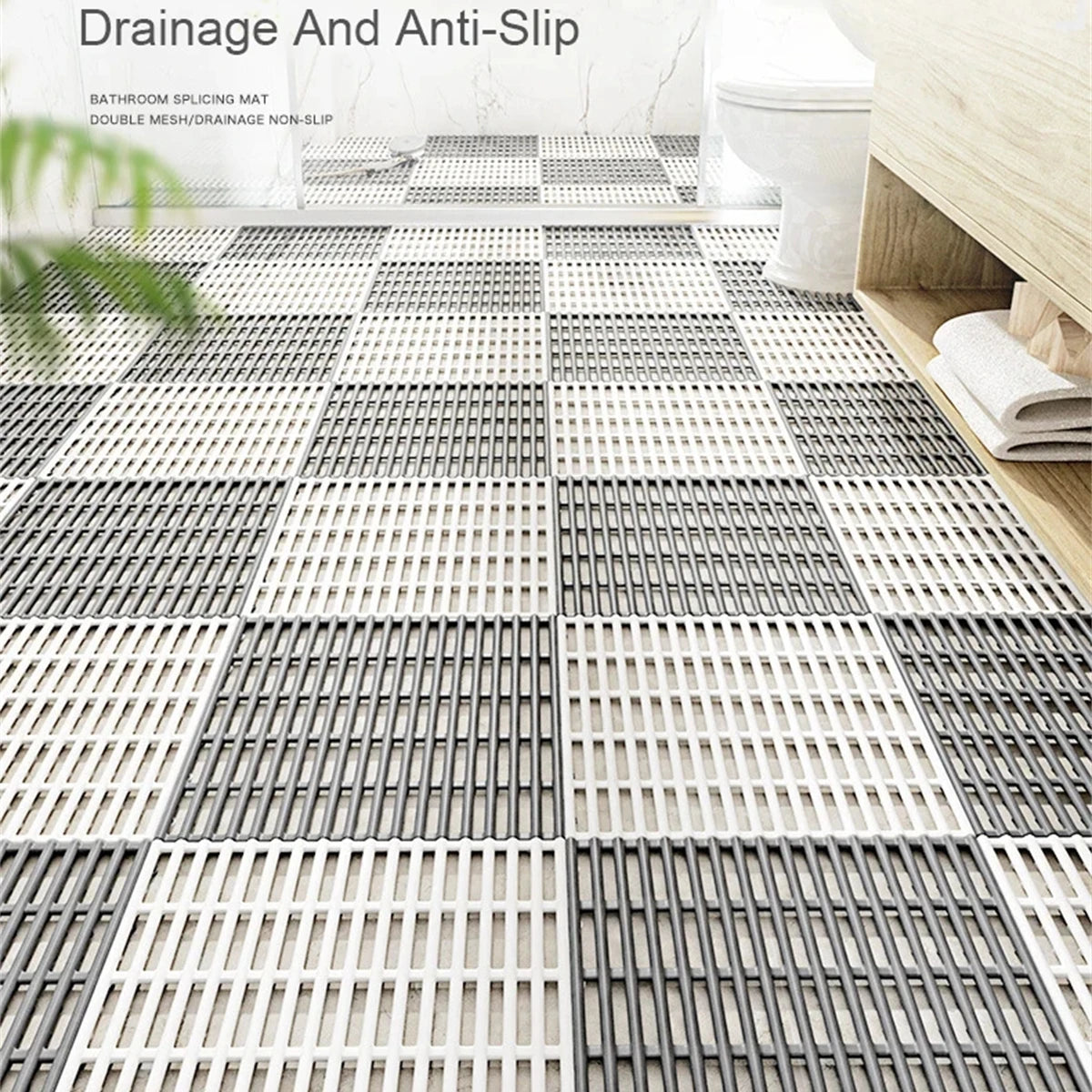 tapis salle bain antidérapant bleu vert blanc gris beige modulable drainant 30cm 30cm