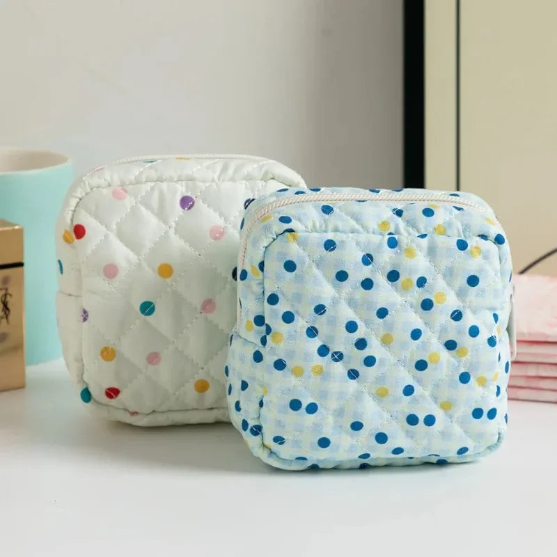 sacs cosmétiques toile jaune vert bleu blanc rose patchwork pois fleurs vintage zip