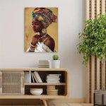 portrait femme géométrique toile coton tons chauds réaliste deco mur salon chambre erotique art