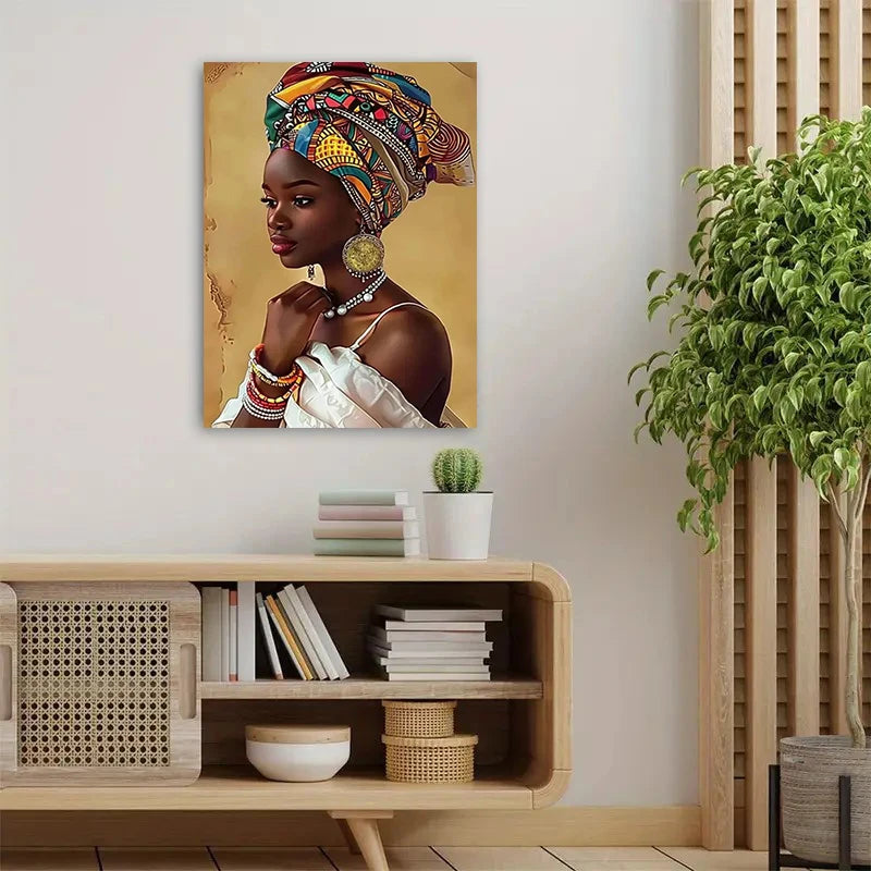 portrait femme géométrique toile coton tons chauds réaliste deco mur salon chambre erotique art