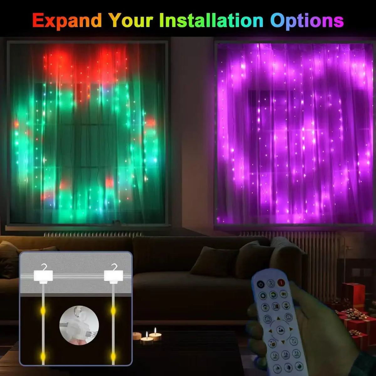 rideau lumineux led multicolore pixel art moderne télécommande application mobile