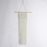 tapisserie macramé boho chic beige motifs géométriques franges moderne suspension maison