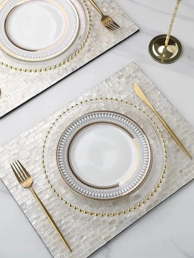 Set de table en céramique rétro beige avec incrustation d'or pour 8 personnes