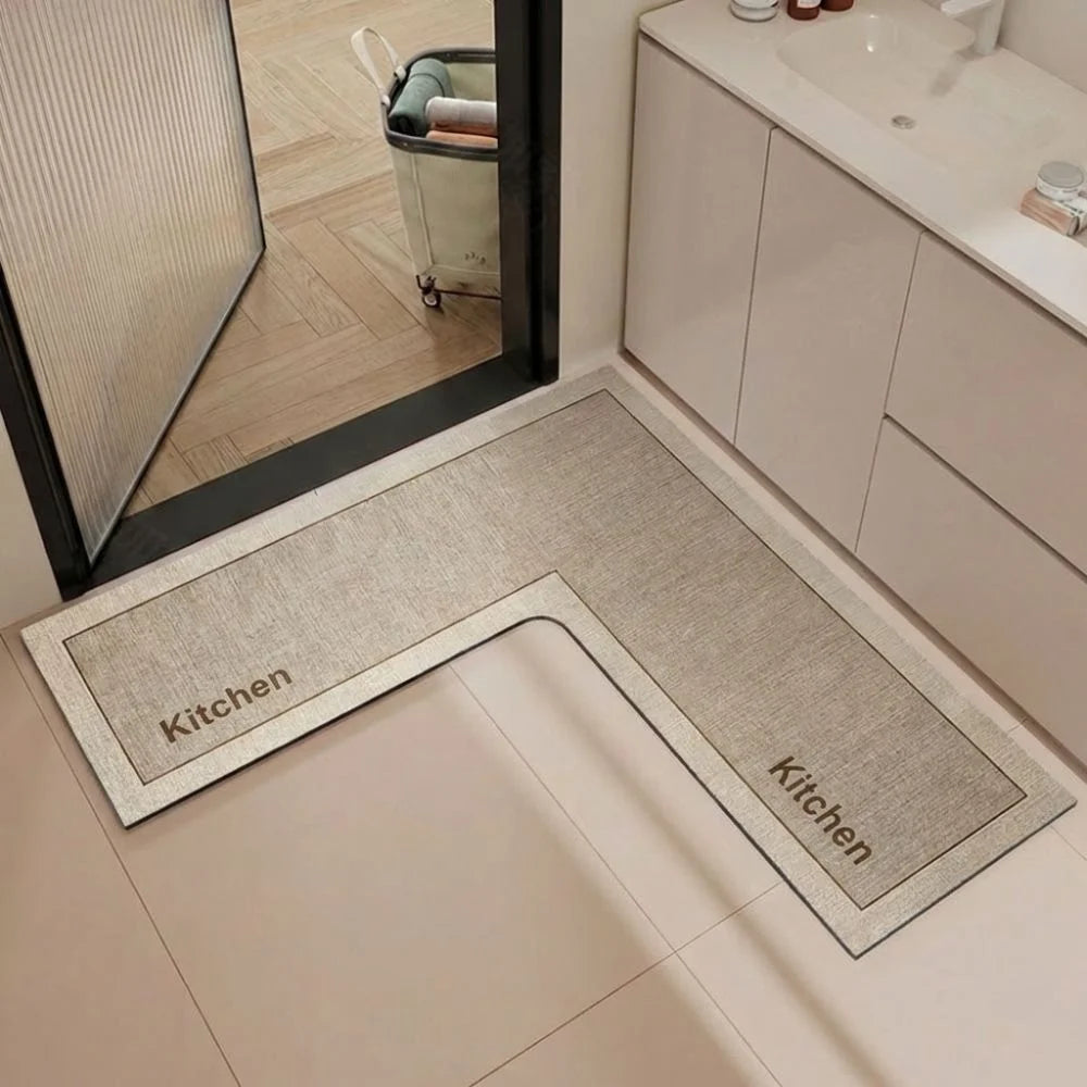tapis cuisine beige gris moderne antidérapant lavable vinyle polyester sans bpa pvc