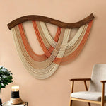 tapisserie murale décorative tissée main motifs géométriques blanc gris beige orange vert moderne 80x60cm