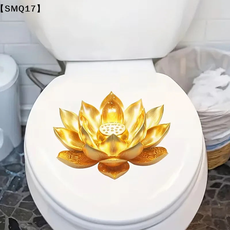 sticker mural fleur lotus or blanc artisanal adhésif salle bain décoration zen opacité 25cm