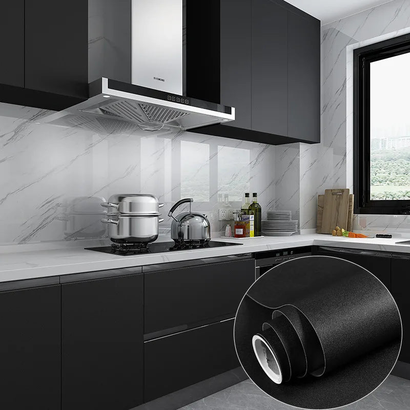 film adhésif mural protection meuble cuisine cuisine cuisine moderne blanc noir texture grainée pvc