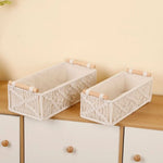 paniers macramé blancs boho chic poignées bois rangement decoration interieur storage glam