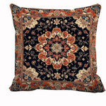 taies d'oreiller décoratives motifs floraux géométriques vintage bleu marine orange beige blanc polyester peachskin