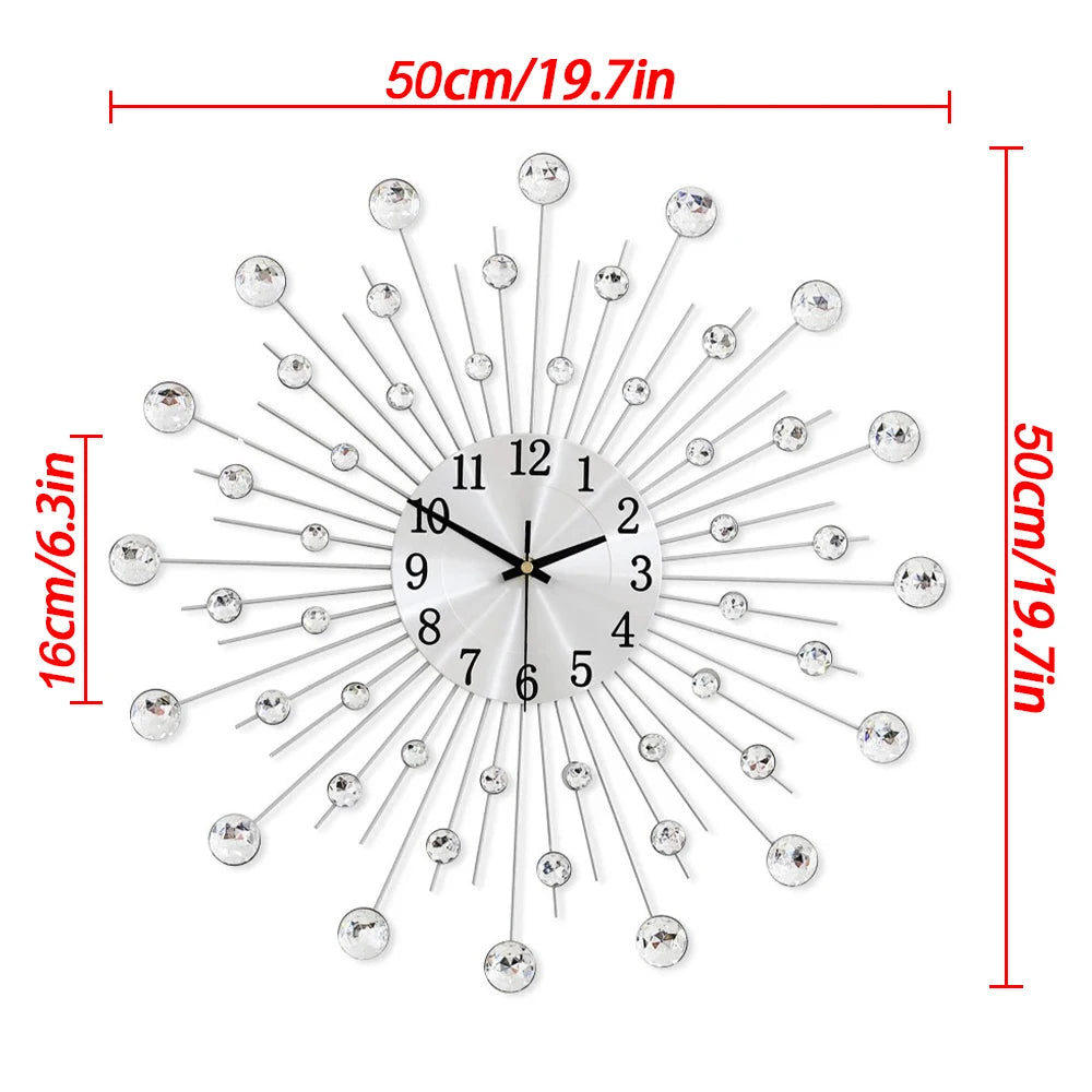 horloge murale moderne brillantes radiaire argenté aiguille métal