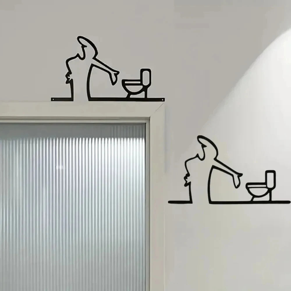 autocollant mural noir wc minimaliste adhésif maison salle bain décoration personnage nettoyage simple moderne