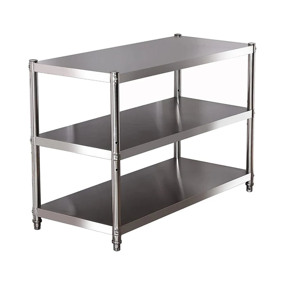 étagère cuisine acier inoxydable trois niveaux mobile roulettes rangement garage métal gris moderne