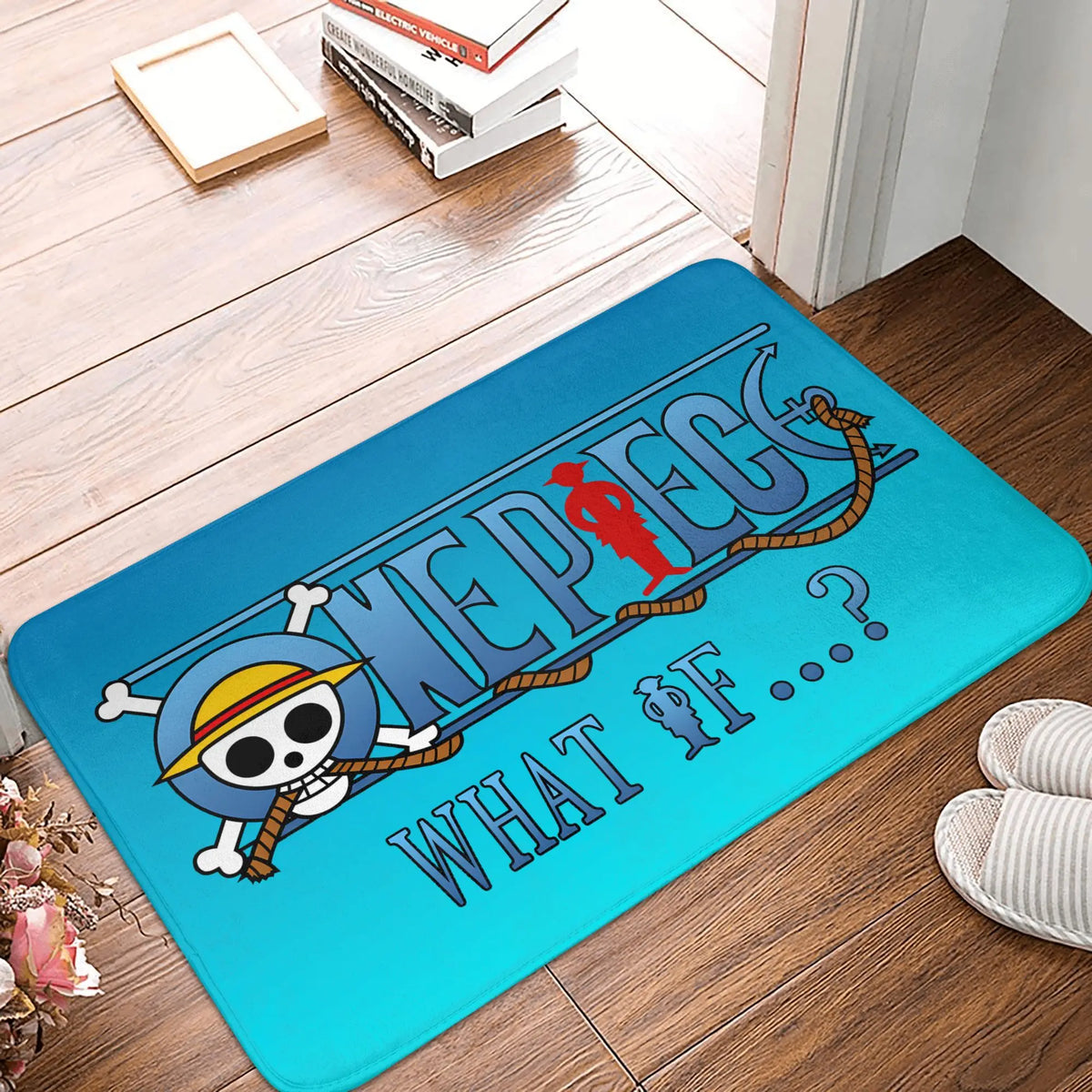 tapis sol antidérapant one piece zoro épées croisées moderne vert noir blanc