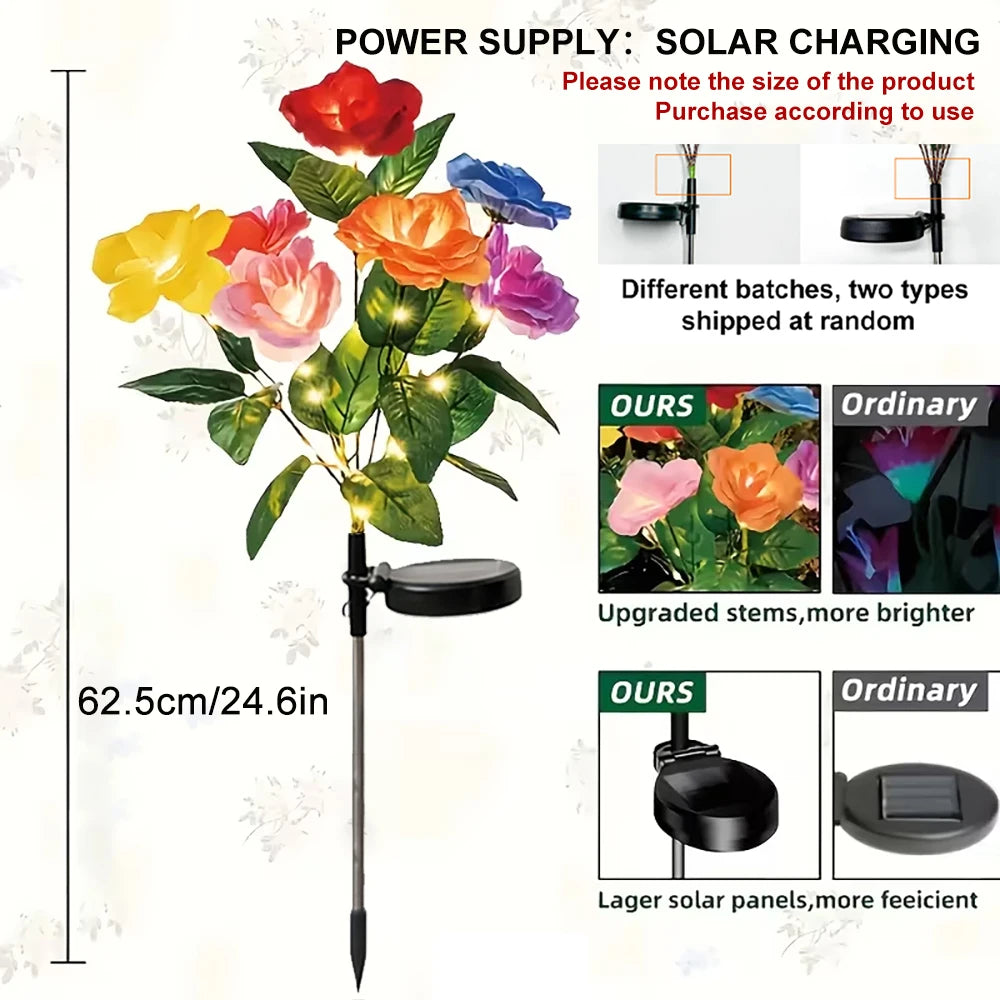 bouquet lumineux solaire fleurs artificielles rouge rose jaune bleu vert moderne clips solairesextérieur jardin