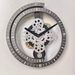 horloge murale décorative engrenages industriels noir blanc doré chiffres cercle métal transparent salon