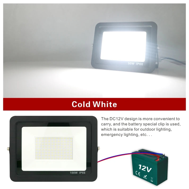projecteur led 12v noir moderne ip66 20w 30w 50w 100w clips alu 50000h