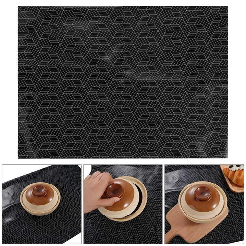 tapis protection cuisinière silicone noir motif géométrique moderne adhésif imperméable résistant chaleur