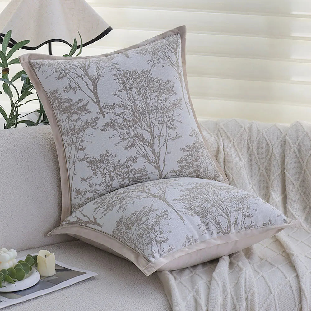coussin housse chenille motif arbre moderne beige gris 45x45cm sofa lit chambre