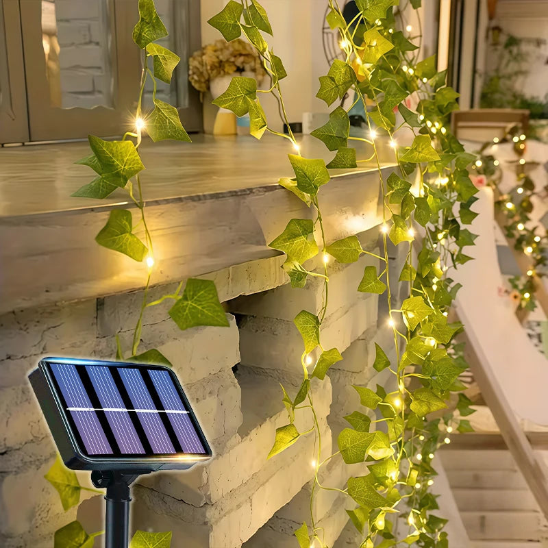 guirlande lumineuse solaire feuilles vertes lumières blanches clips moderne décoration jardin balcon mariage