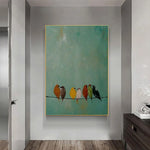 tableau abstrait oiseaux colorés moderne vert orange marron jaune blanc rouge noir doré