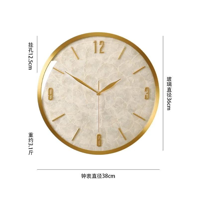 horloge murale moderne or blanc cadran marbré aiguille salon étude