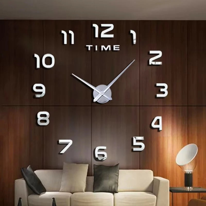 horloge murale moderne quartz aiguille adhésive noir doré salon grande taille