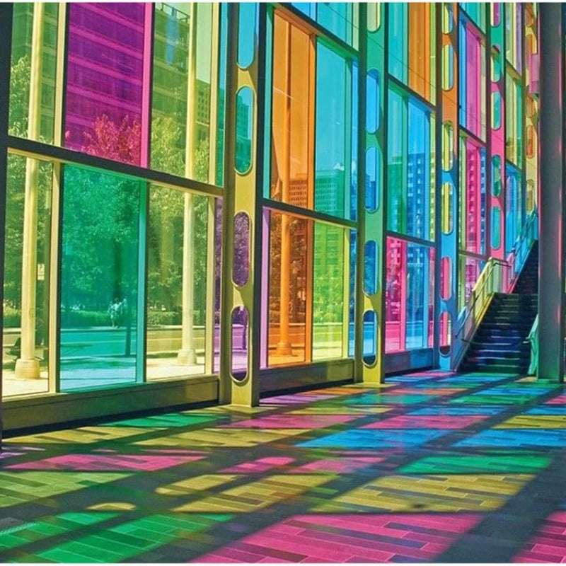 film translucide multicolore rayures horizontales protection uv clips moderne autocollant bricolage vitre