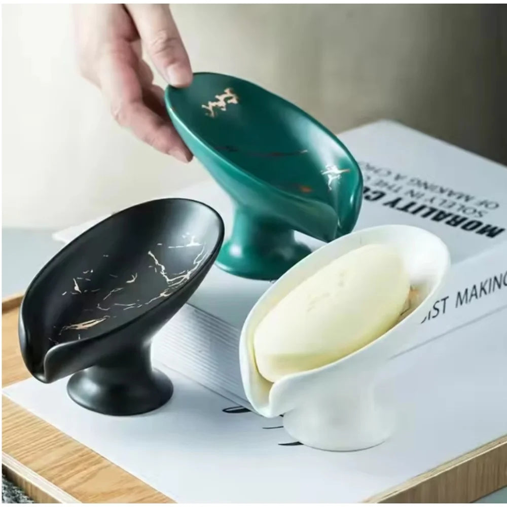 porte savon céramique imitation marbrure moderne blanc noir vert foncé salle bain cuisine
