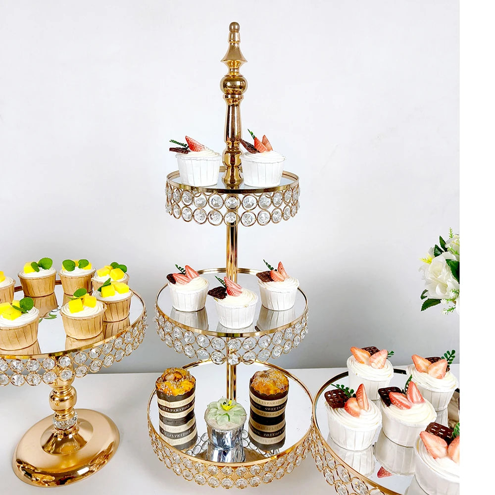 présentoir cupcakes or strass élégant support métal miroir classique desserts table basse service thé