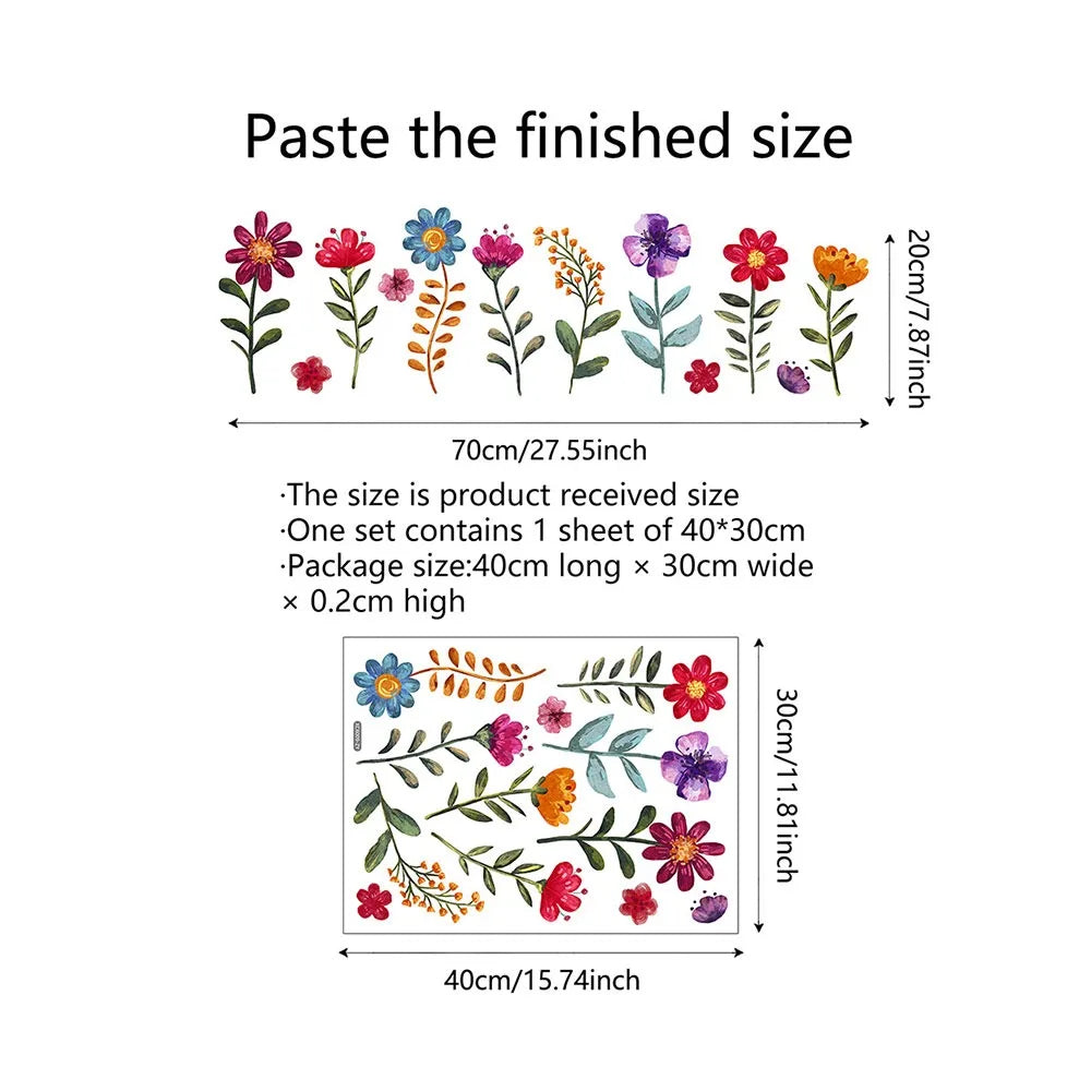 stickers fenetre decoratifs fleurs arc ciel multicolores adhésifs pvc naturel artistique