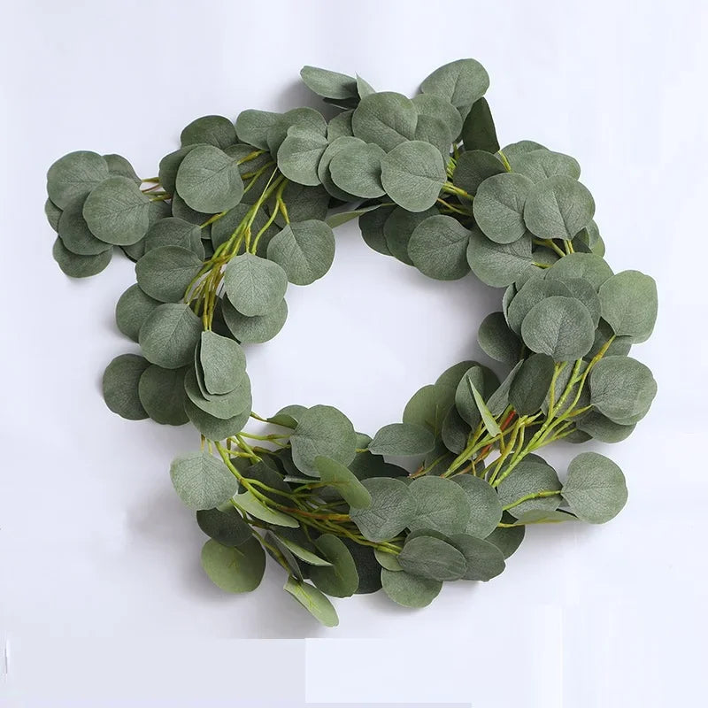 couronne feuilles artificielles eucalyptus vert clair vert foncé naturel rustique extérieur accrochée tringle feuilles