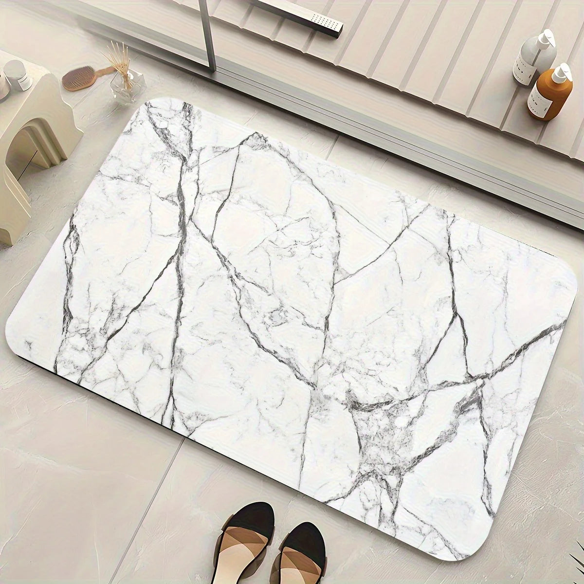 tapis moderne marbre blanc gris antidérapant imperméable salon bain rapide sècheporte