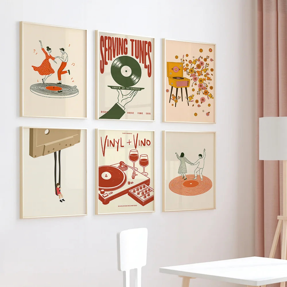 affiche art vintage toile vinyle danseurs fleurs texte salon chambreDecoration Murale Populaire