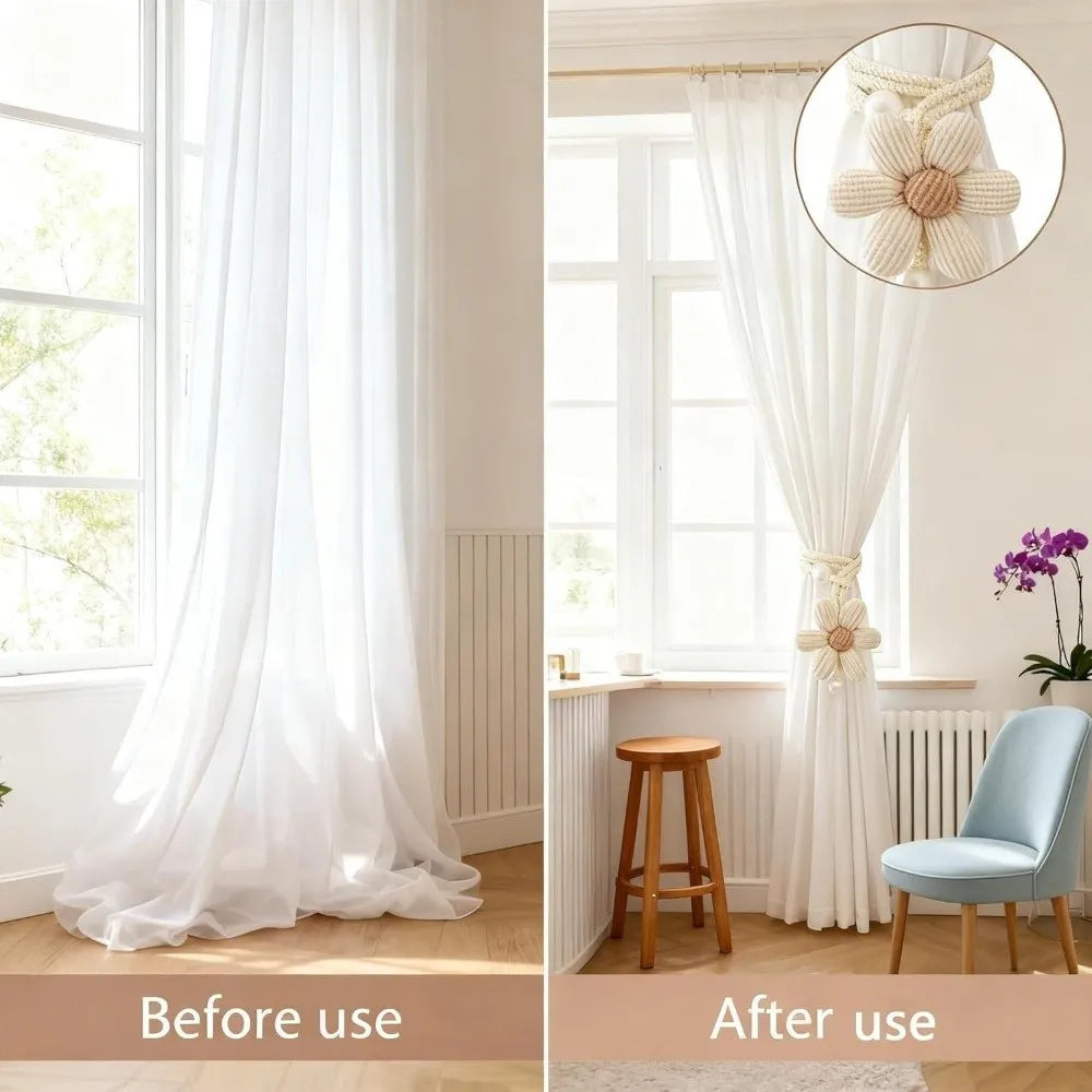 rubans fenêtre décoratifs coton blanches floral rayures marron clair beige pince rideau réglable