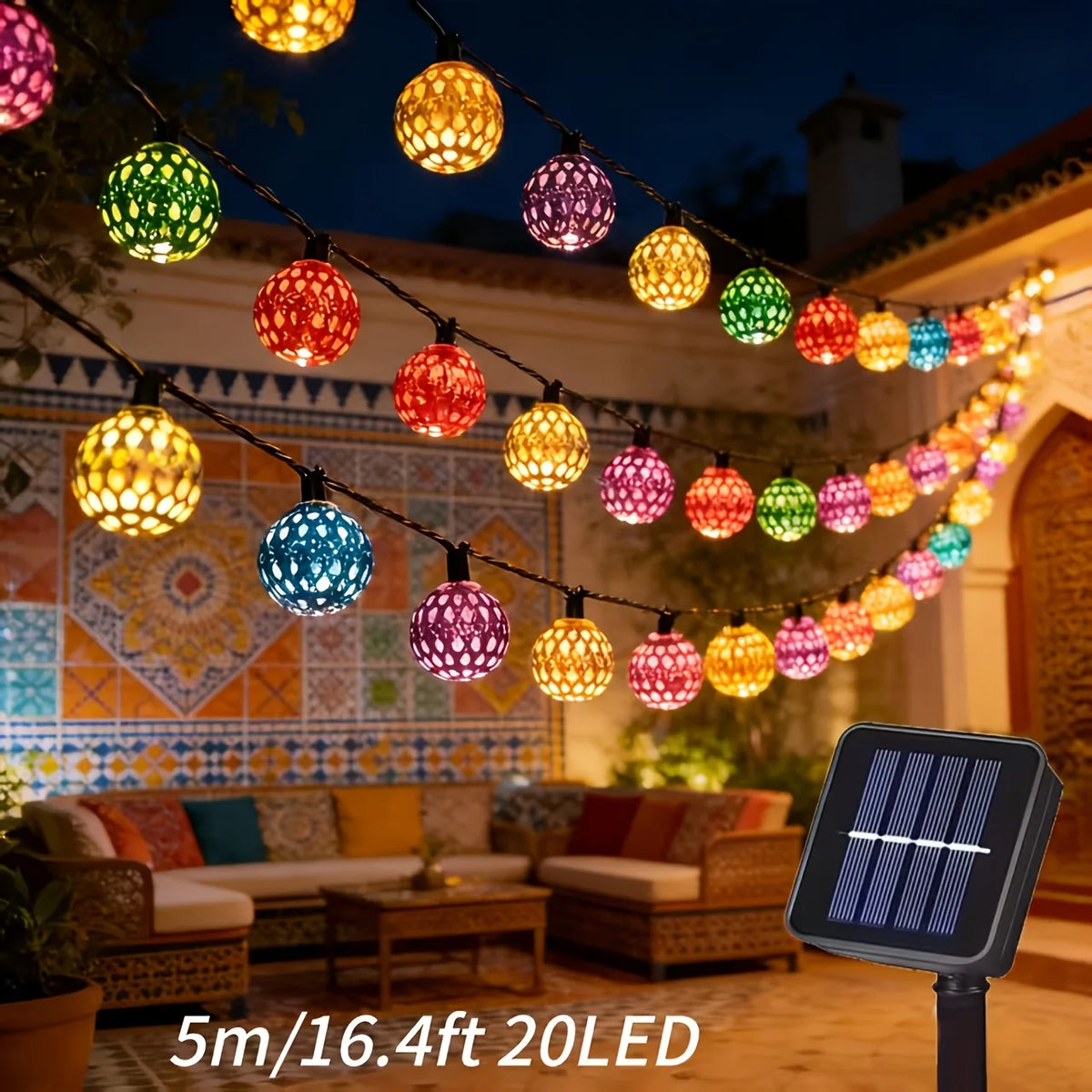 guirlande lumineuse solaire 30 led multicolore géométriques clips moderneextérieur festive jardin